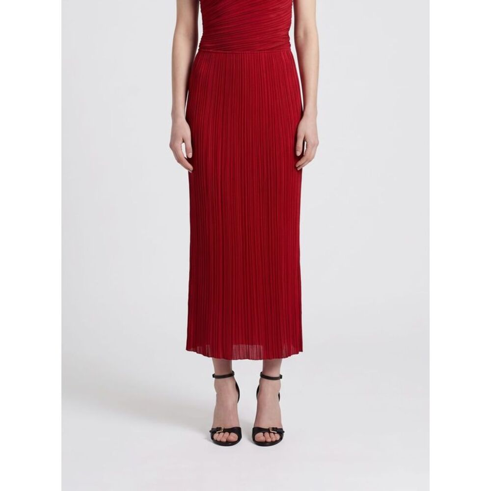Balmain Women Balmain Pleated Criªpe Midi Skirt With Rear Zip Closure